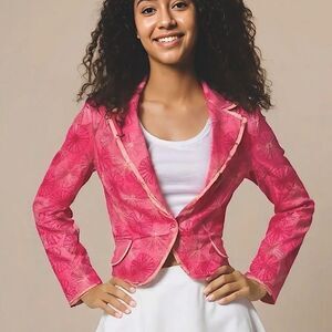 Vintage Nickel Deadstock Embroidered Pink Blazer Flax Linen 90’s Y2K Hong Kong 6